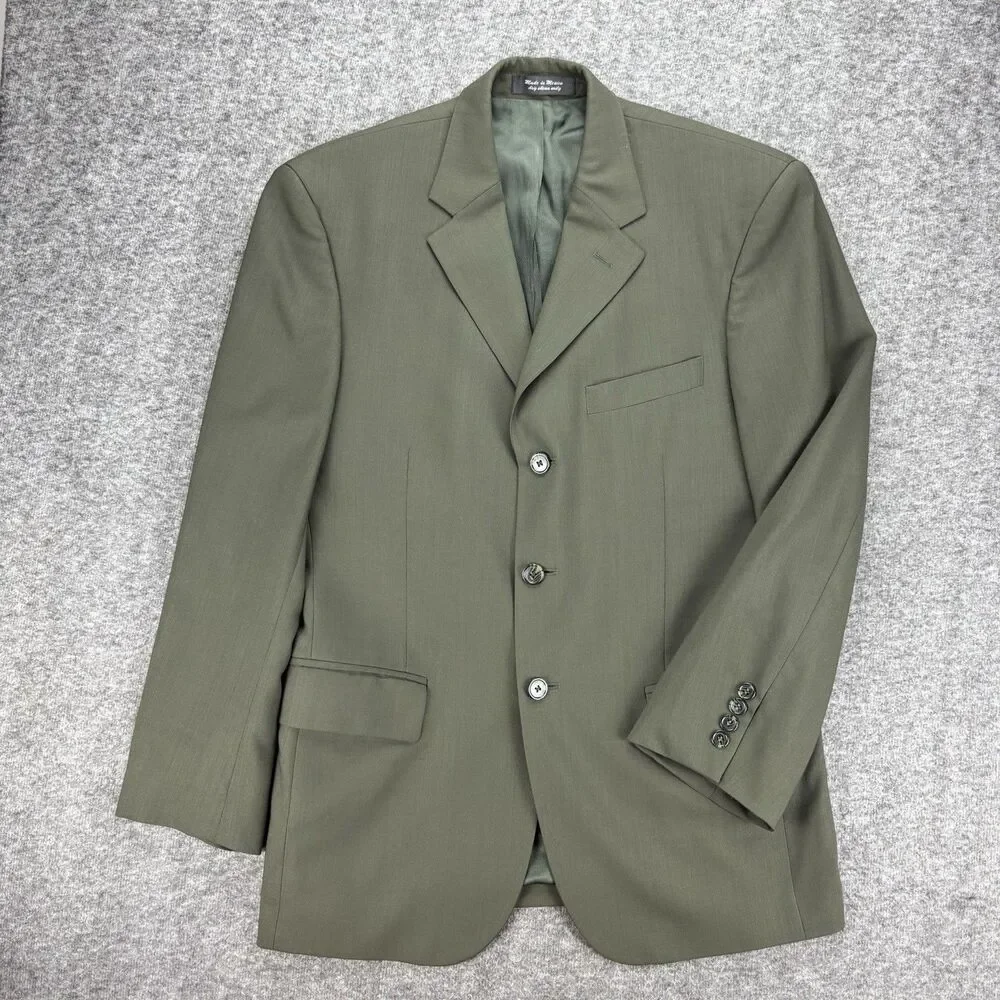Andrew Fezza Men’s Blazer 38S Olive Green 100% Worsted Wool 3 Button Sport Coat